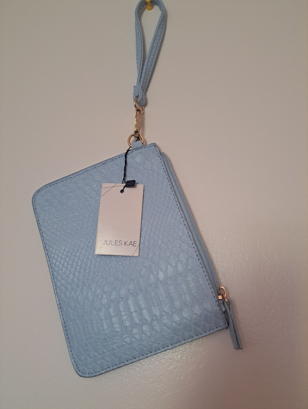 Jules Kae Croc-Embossed Light Blue Wristlet Clutch